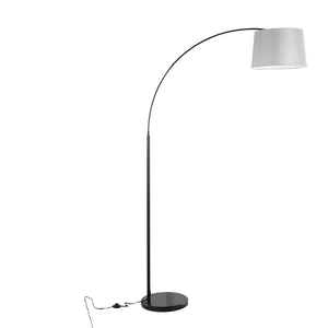 English Elm March Contemporary Floor Lamp: Modern Black Marble Base & Grey Linen Shade For Stylish Ambiance B202S01368