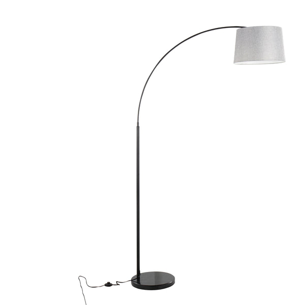 English Elm March Contemporary Floor Lamp: Modern Black Marble Base & Grey Linen Shade For Stylish Ambiance B202S01368