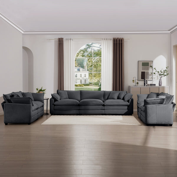 English Elm Modern 2-Piece Corduroy Sofa Set - Stylish 2-Seater & 3-Seater With 8 Cushions For Ultimate Comfort W714S00834