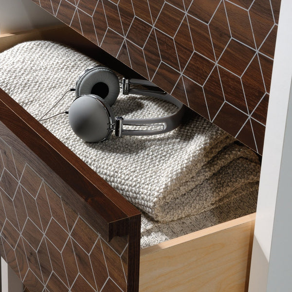 English Elm 4-Drawer Chest – Stylish White Finish With Walnut Accents For Modern Storage In Any Room B356P402756