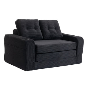 English Elm Convertible Floor Sofa Bed with Memory Foam and Ribbed Corduroy for Small Spaces Black W395P438026
