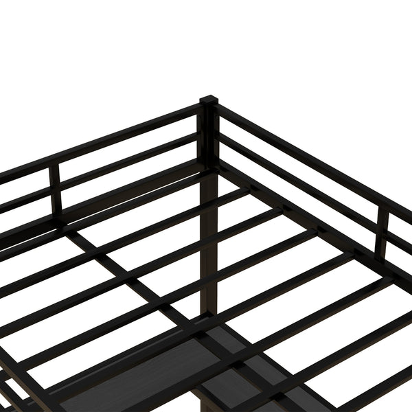 English Elm Full Metal Loft Bed With Desk & Shelves - Space-Saving Design, Safety Guardrails, Modern Black Frame W1580S00049