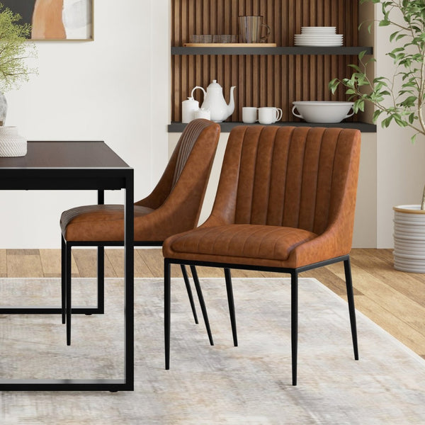 English Elm Melody Vegan Leather Dining Chairs Channel Tufted with Black Steel Frame Set of 2 B136P266938