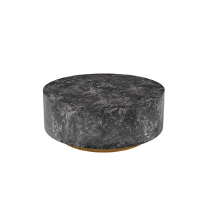 English Elm Tavola Round Coffee Table with Marble Pattern Top and Metal Legs, Two Drawers for Stylish Storage Grey B341P321161
