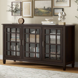 English Elm Connaught Solid Wood Buffet with Glass Doors Raised Panel Drawers Dining Storage B136P436051