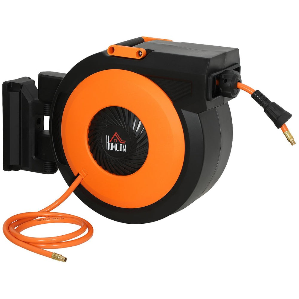 English Elm Homcom Auto Rewind Air Hose Reel 82 Ft Swivel Mount Workshop Compressor Tool W2225P485577