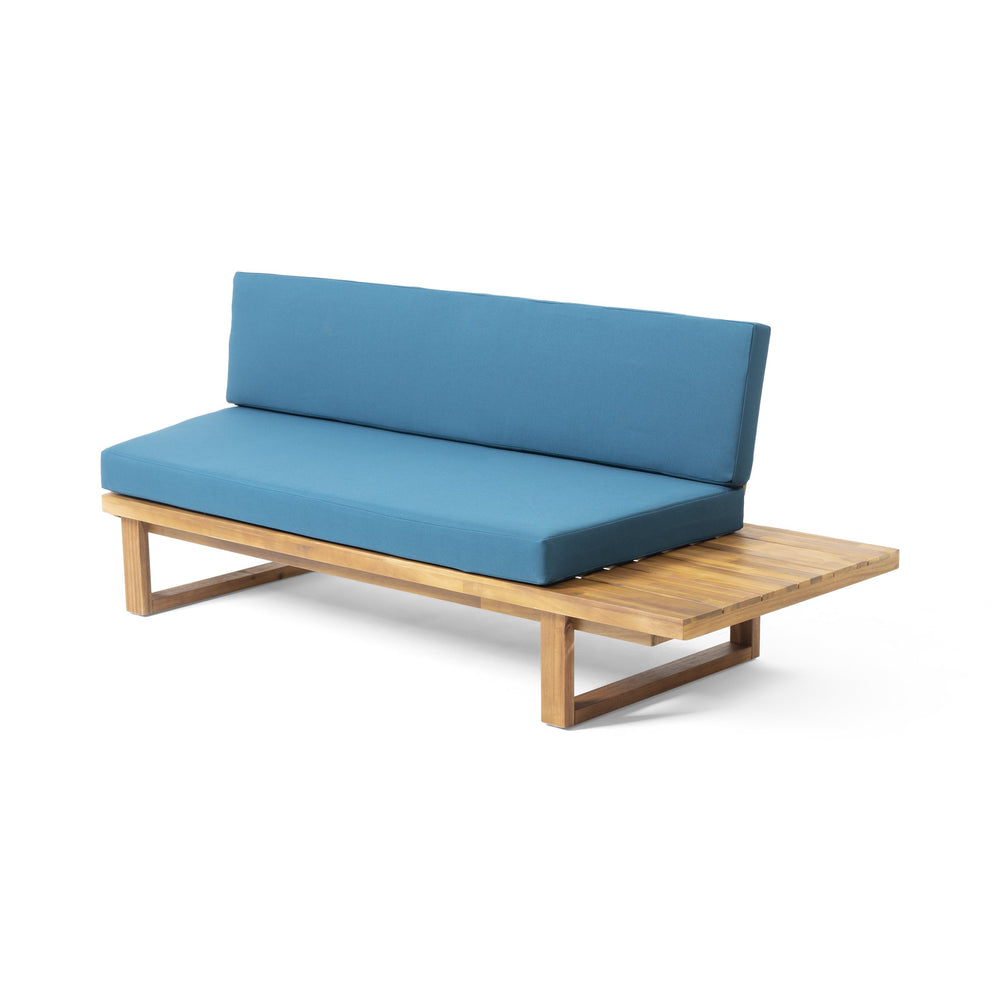 English Elm Christopher Knight Home® - MIRABELLE Handcrafted 2-Seater Right-Arm Teal Sofa with Water-Resistant Polyester Cushions, Teak Finish, Acacia Wood Frame — 78.5" L Stylish Compact Seating 65544.00DT