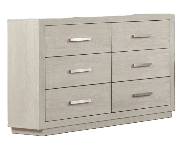 English Elm Dresser with Beveled Mirror Six Drawer Solid Acacia Light Gray Transitional Bedroom B2741S00859