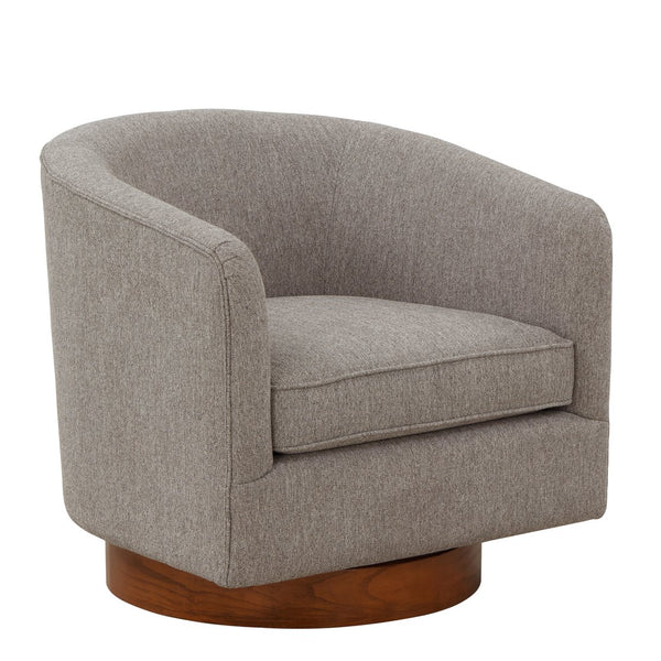 English Elm Miramar Plush Chenille Barrel Swivel Chair with Warm Wood Base, 360° Comfort and Removable Cushion Gray B050P322578