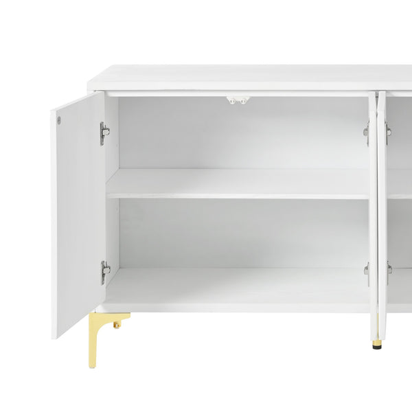 English Elm Buffet Modern White Sideboard Cabinet with Carved Doors, 4 Adjustable Shelves, 220lb Top Load W2696P279968