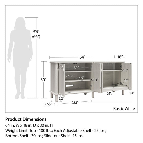 English Elm Selena Whitewashed Wood Credenza with Four Doors and Adjustable Storage Shelves B2733S00012