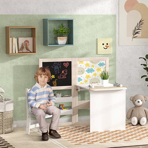 English Elm Qaba Kids Table And Chair Set - 3-In-1 Art Station With Storage, Foldable Blackboard & Whiteboard W2225P249734-GIGA