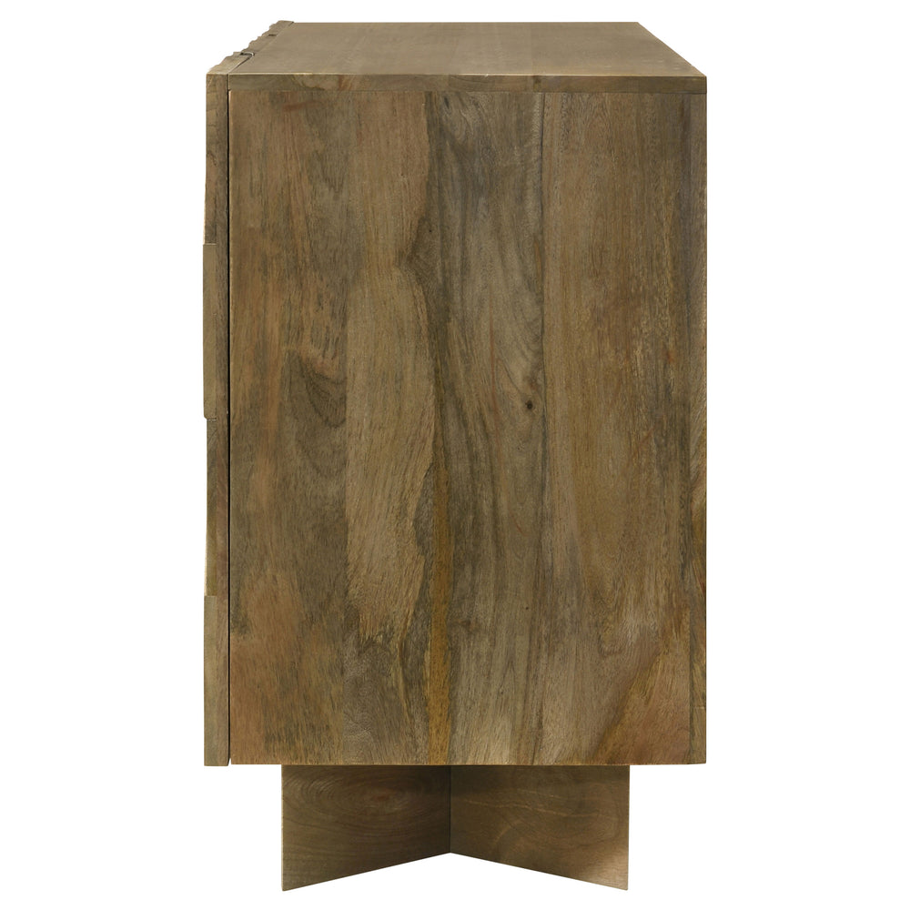 English Elm Roman Mango Brown Chevron 3-Door Server with Ornate Bracket Feet, Adjustable Shelves & Rustic Charm B062P358298