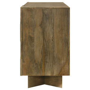 English Elm Roman Mango Brown Chevron 3-Door Server with Ornate Bracket Feet, Adjustable Shelves & Rustic Charm B062P358298