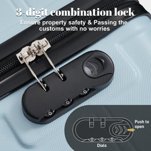 English Elm 6 Piece Hardshell Abs Travel Set with Spinner Wheels Combination Lock and Toiletry Bag Light Blue N732P391465N