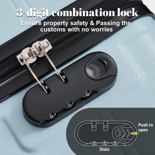 English Elm 6 Piece Hardshell Abs Travel Set with Spinner Wheels Combination Lock and Toiletry Bag Light Blue N732P391465N