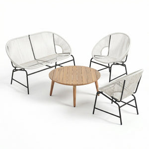 English Elm Nusa Outdoor Pe Rattan Conversation Set with Acacia Wood Coffee Table Patio White NUSA4PCSET-WHI