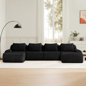 English Elm 146" U-shaped Modular Sectional Flannelette Sofa Deep Lounge Seating with Ottoman W714S01537