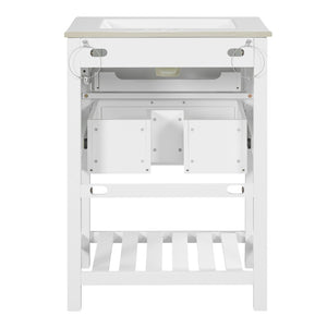 English Elm 24" Rattan Front Bathroom Vanity with Ceramic Sink Deep Drawer Storage Mdf Cabinet White N710P293990K