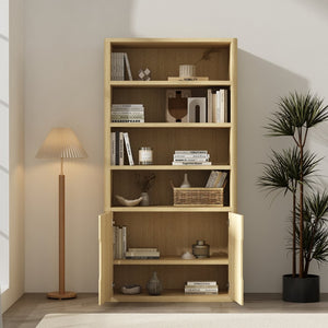 English Elm Rivington 40" Natural Oak Bookcase Cabinet - Modern Storage With Adjustable Shelves & Soft-Close Doors B365S00020-GIGA