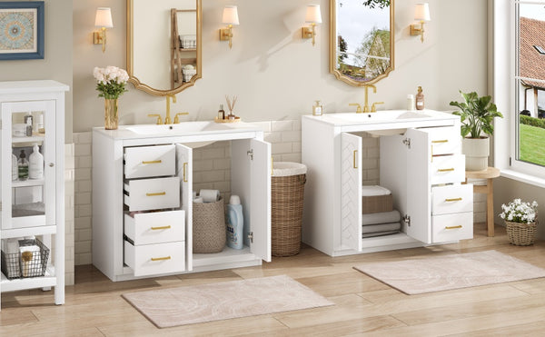 English Elm 72'' Bathroom Vanity With Ceramic Sink - Elegant Solid Wood Freestanding Set With Ample Storage & Soft-Close Doors N710SS00015K