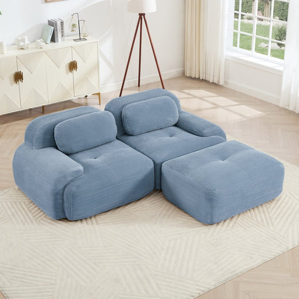 English Elm 82'' Modular L-shaped Sectional Sofa Corduroy Upholstery Curved Arms for Living Rooms Blue W714S01246