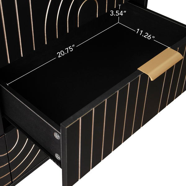 English Elm Modern 6 Drawer Dresser with Gold Metal Handles, Anti-Tip Design, Smooth Slide Drawers for Bedroom Black W688P170443