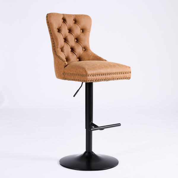 English Elm A&A Furniture Retro Pu Swivel Barstools, Adjustable Height 26-33" For Stylish Home Bars, Set Of 2 W1143P195204