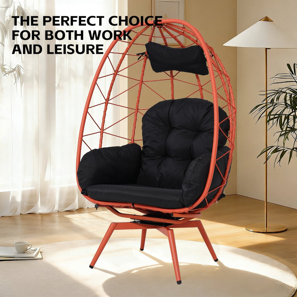 English Elm Oversized Swivel Wicker Egg Chair with Plush Cushions for Patio or Indoor Lounge T5880P501014