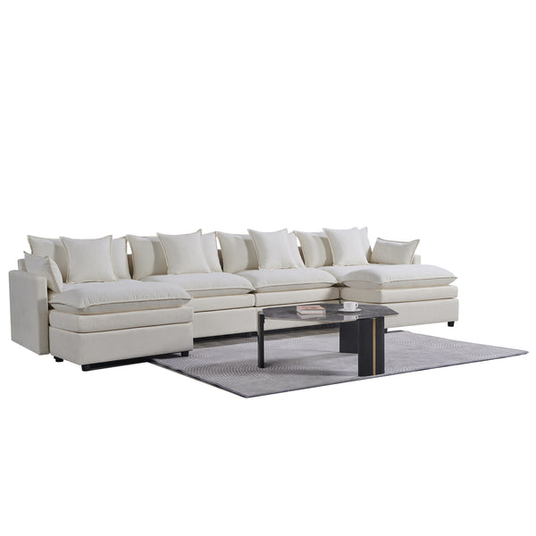 English Elm 142.52"Modern Chenille U-Shaped Sectional Sofa with Convertible Chaise, Solid Wood Frame, Plush Foam Seating and Ottomans for Spacious Living W1036S00058