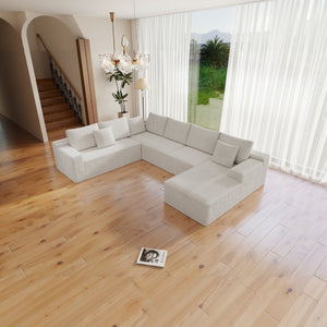 English Elm 131.9*104.3"Modular Sectional Sofa - Versatile, No Assembly, Plush Corduroy Couch For Living Rooms & More W3819S00025