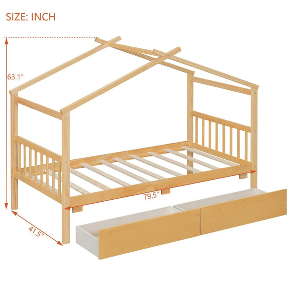 English Elm Twin House Bed Solid Pine Kids Cottage Frame with Storage Drawers Imaginative Room N708P309245M