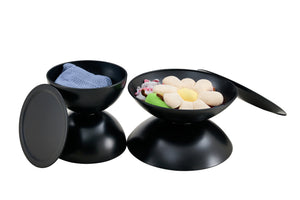 English Elm BLCK Modern Round Coffee Tables with Integrated Cat Bed, Marble-Look Top & Sturdy Steel Base (2) W370S00051