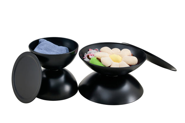 English Elm BLCK Modern Round Coffee Tables with Integrated Cat Bed, Marble-Look Top & Sturdy Steel Base (2) W370S00051