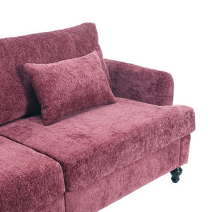 English Elm Mid Century Modern chenille loveseat with solid wood frame, detachable cushions, breathable fabric couch WINE RED W395P151897