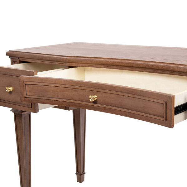 English Elm Dauphin Rubberwood Executive Desk with Soft Close Drawers and Satin Gold Hardware B2719P468876