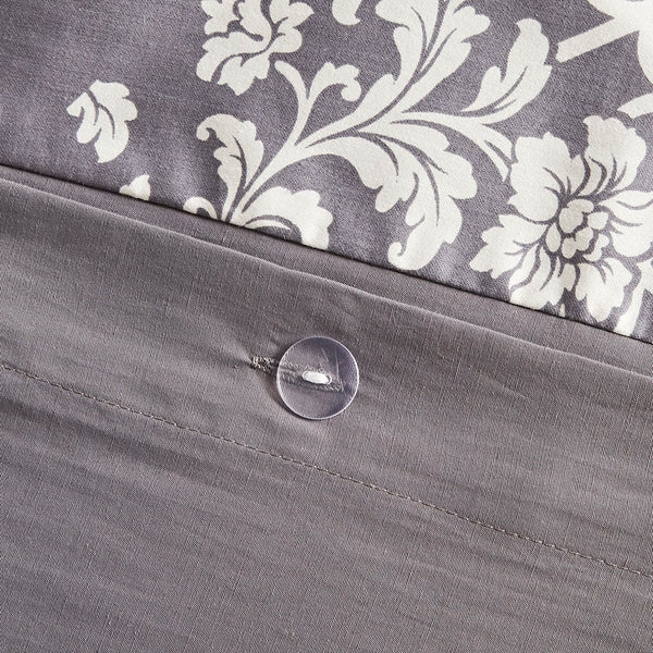 English Elm Full/Queen Vienna 6 Piece Printed Duvet Cover Set – 100% Cotton Sateen, OEKO-TEX, Damask Chic, Flange Accent, Pillows Included B03597322