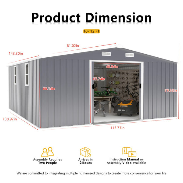 English Elm Campcraft 10x12 Ft Steel Outdoor Storage Shed with Daylight Windows and Weather Resistant Panels Dark Gray W1598S00048