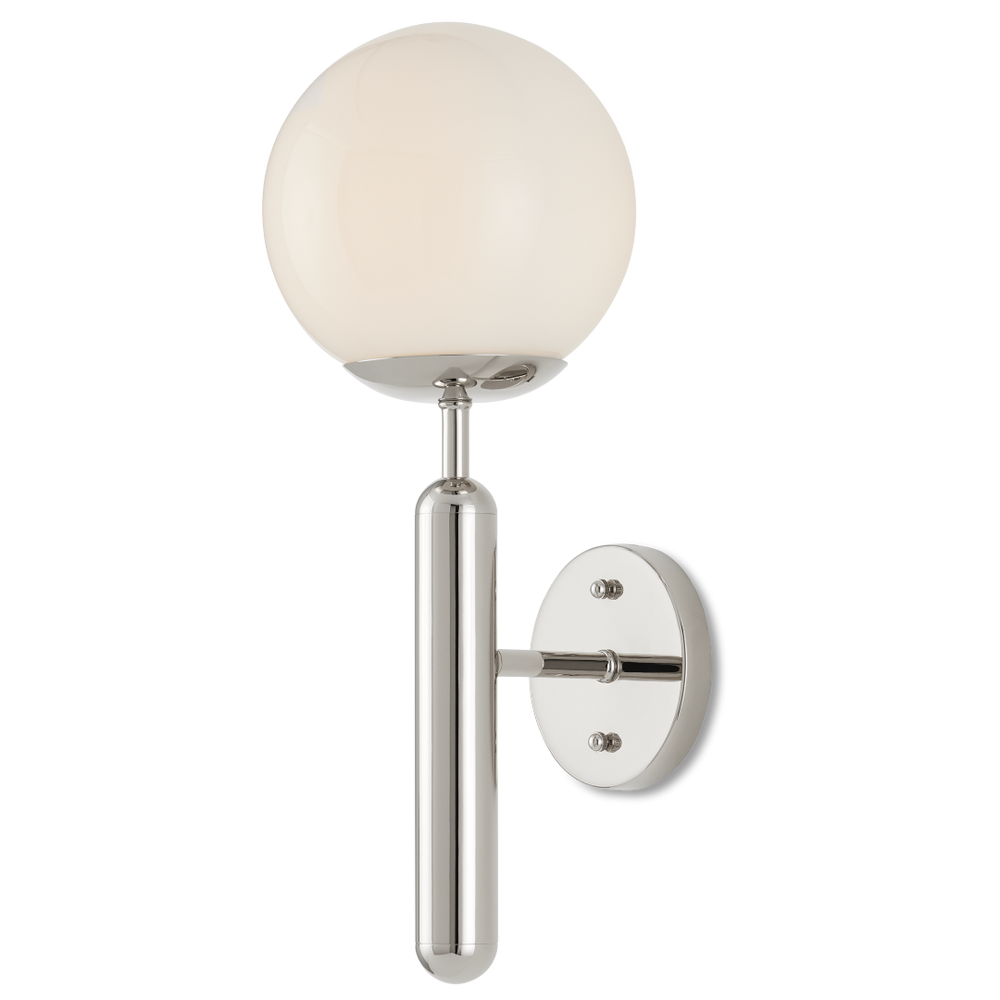 Barbican Modern Nickel Wall Sconce with Translucent Glass Globe, Ideal for Bathroom Lighting