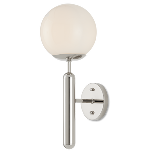 Barbican Modern Nickel Wall Sconce with Translucent Glass Globe, Ideal for Bathroom Lighting