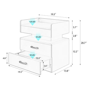 English Elm 1 Set Led Strip Nightstand with 2 Drawers Open Shelf Contemporary Bedside Storage Black W578P462506
