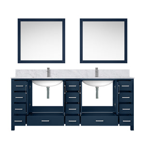 English Elm Navy Double Bath Vanity 84" W x 22" D with Carrara Marble Top, Chrome Faucet, 34" Mirrors, Durable Countertop B2731S01067
