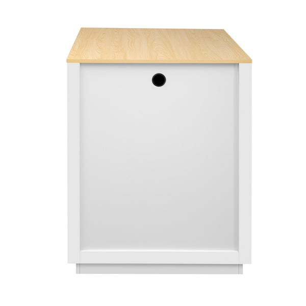 English Elm K&K Extendable Kitchen Island with Dining Table, 51.2" Seating for 2-6, Power Hub & Double Storage White Oak N707S000010W