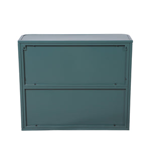 English Elm Army Green Bathroom Storage Cabinet With Mirror, 2 Doors & Open Shelf For Stylish Organization W3122P272875