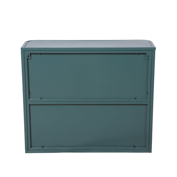 English Elm Army Green Bathroom Storage Cabinet With Mirror, 2 Doors & Open Shelf For Stylish Organization W3122P272875
