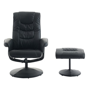 English Elm 015-Recliner Ergonomic Swivel Massage Chair with Ottoman, Heated 5-Point Vibration, 140° PU Recliner Black W2636P262445