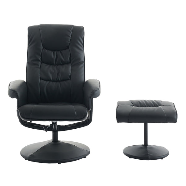 English Elm 015-Recliner Ergonomic Swivel Massage Chair with Ottoman, Heated 5-Point Vibration, 140° PU Recliner Black W2636P262445