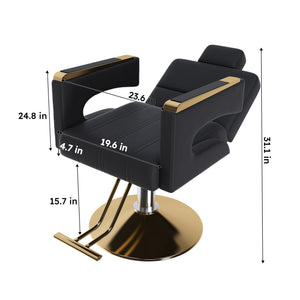 English Elm Professional Hydraulic Barber Chair with 360° Swivel, Reclining 160°, Golden Base & PU Leather Comfort W2700P318167