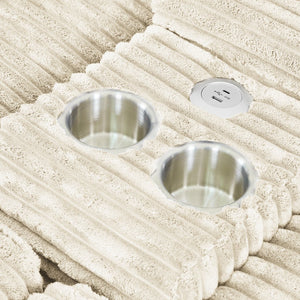 English Elm Spring upholstered armchair with cup holder, corduroy fabric, hidden storage and durable hardwood frame Beige W2100S00082