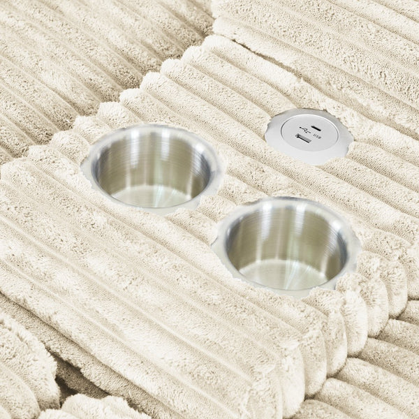 English Elm Spring upholstered armchair with cup holder, corduroy fabric, hidden storage and durable hardwood frame Beige W2100S00082